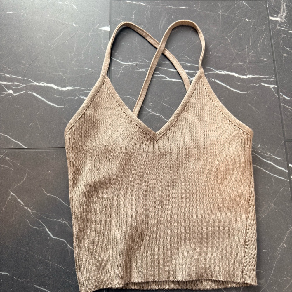 Tan Ribbed Crop Top